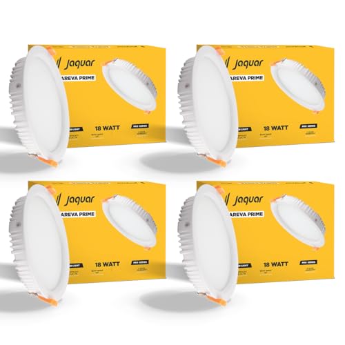 Image of Jaquar 18W Areva Prime Round Downlight with Aluminum housing | 5 Year Warranty | Cool White (6500k) Sleek Backlit Design | Recessed Mounted False Ceiling | 152 mm Cutout |171x28 mm (Pack 4)
