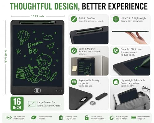Image of 16 inch LCD Writing Tablet | Digital Drawing Pad for Kids & Adults | Erasable E-Writer Board with Stylus | Paperless Writing Tablet (Color as per Availability)