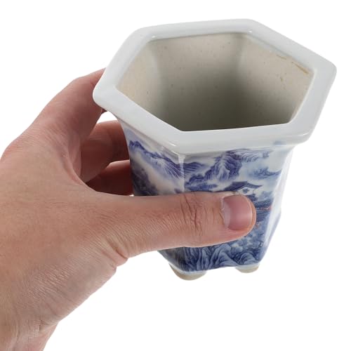 Pot de fleurs porcelaine bleu et blanc 9cm avec drainage pour succulente