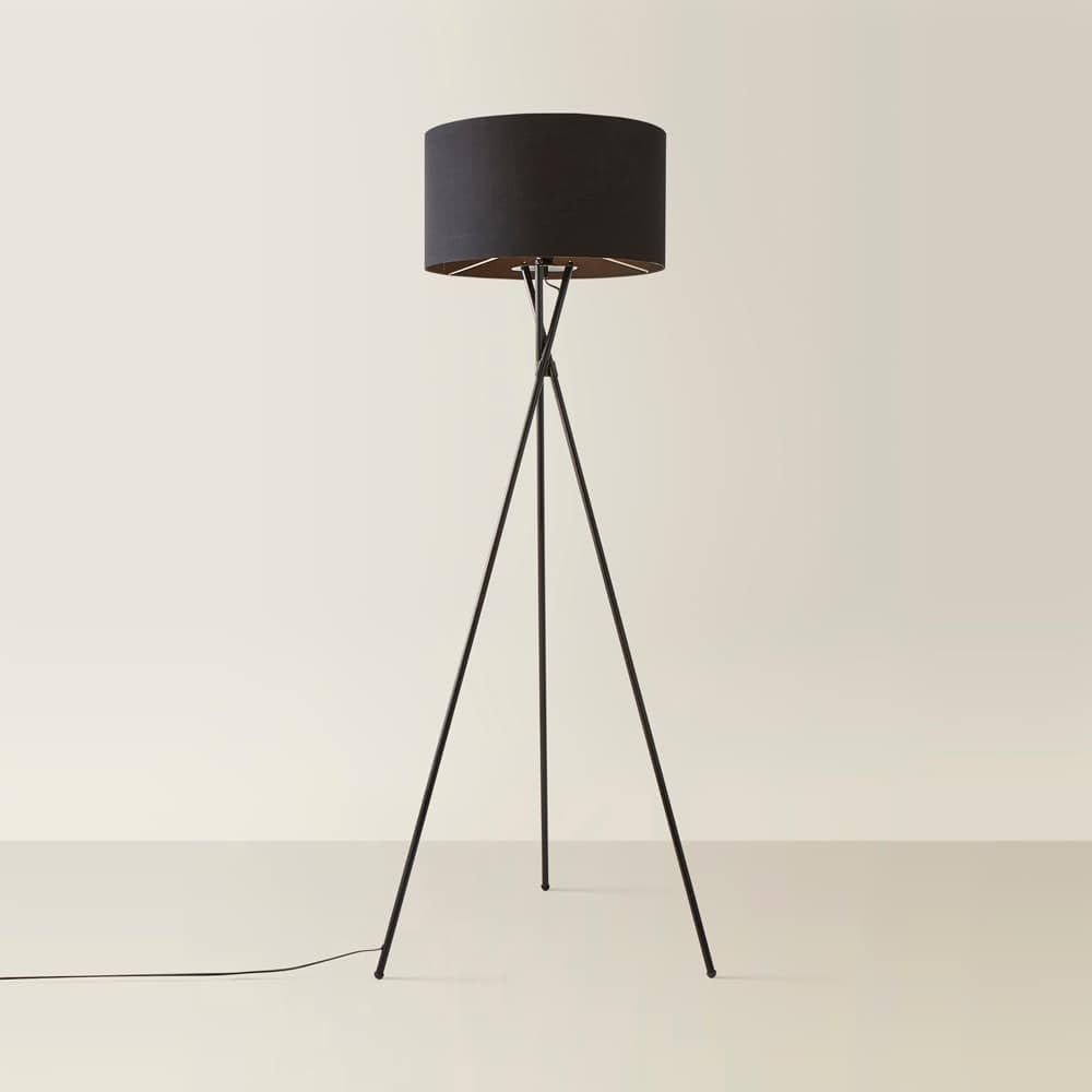 MiniSun | Modern Gloss Black Metal Floor Lamp with a Black Shade | Floor Lamps & Torchieres, Home Décor & Improvement Essential | Includes 6W LED Bulb [3000K Warm White]