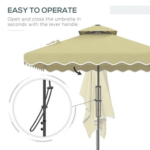 Outsunny 2.5M Cantilever Parasol With Easy Lever, Square Double Top Garden Parasol Umbrella With Ruffles And Cross Base, Overhanging Outdoor Sun Shades, Beige - 3