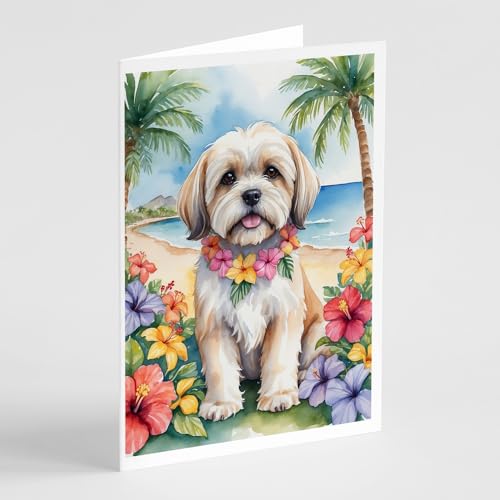 Caroline's Treasures Lhasa Apso Luau Greeting Cards Pack of 8 Blank Cards with Envelopes Whimsical A7 Size 5x7 Blank Note Cards