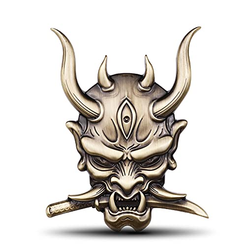 Image of Ghost Devil Oni Samurai Warrior with Fangs and Blade Metal 3D Emblem Badge with Pre-Adhesive for Car Motorcycle Spider ATV Fun Zen Bushido JDM