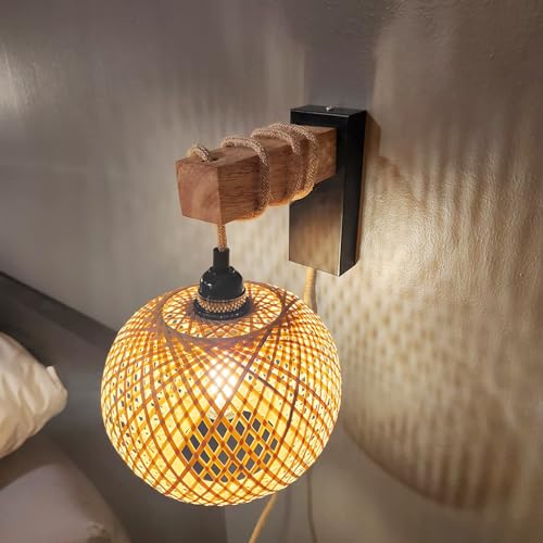 Zecoxol 0-01 Rattan Wall Sconces Set Of Two Plug In,Farmhouse Plug In Wall Sconces Hand Woven Bamboo Wall Light Fixtures thumb #2