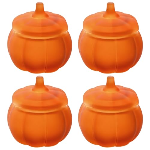 SYFURNIX Pumpkin Candle Jar for Making Candles 4PCS Orange Glass Candle Jars with Lids Small Candle Containers for DIY Candle Gifts Halloween Fall Thanksgiving Table Decorations