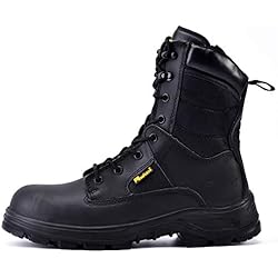 Botas De Seguridad De Cuero Zapatos de Seguridad Hombres y Mujeres, S3 Botas de Seguridad Trabajo Militar con Cuero Impermeable, Puntera con Punta de Acerol Ligeros Calzado para Cremallera, Plantilla mas Comodas,EU 46