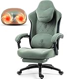 Dowinx Fabric Gaming Chair with Heated Massage Lumbar Support, Game Chairs for Adults, Big and Tall with Pocket Spring Cushion and Footrest, High Back PC Chair for Adult, Green