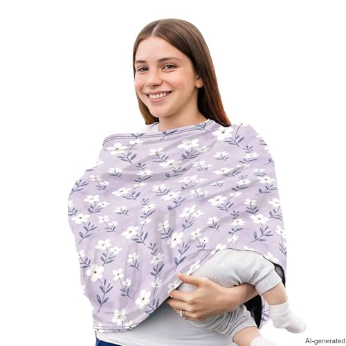 Image of Baby Car Seat Cover, Easy to Elean Car Seat Canopy for Baby Girls Boys, Mom Nursing Breastfeeding Covers, Blanket for Infant, Florals Purples
