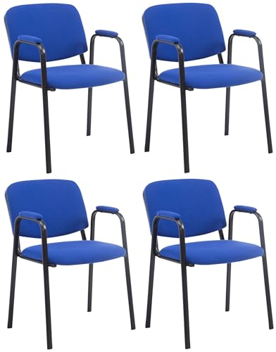 Clp Set De 4 Sillas Confidente Ken Pro Tapizadas En Tela I Sillas De Conferencia Con Base De Metal Negro Sin Ruedas, Color:Azul