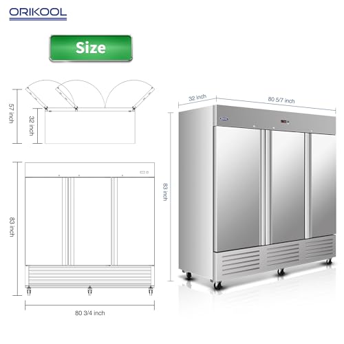 Image of 81 inchW Commercial Reach-in Upright Freezer - Low Noise & Energy Saving, Stainless Steel Freezer, 12 Adjustable Shelves, LED Lighting, 72 Cu.ft, Automatic defrost, Digital Temperature Control