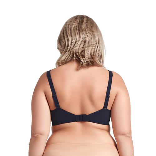 Image of Curve Muse Plus Size Minimizer Unlined Wireless Bra with Lace Embroidery-3Pack