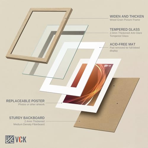 Image of VCK 16x20 Picture Frames 5 Pack, Natural Wood, 11x14 Mat, Glass, for Poster