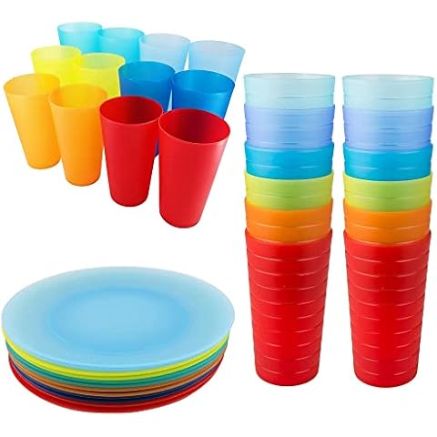 AOYITE 32 ounce 22 oz Cups and 10 inch Plastic Plates Reusable, BPA-Free and Dishwasher Safe Drinking Cups and Dinner Plates,For Everyday use Cover