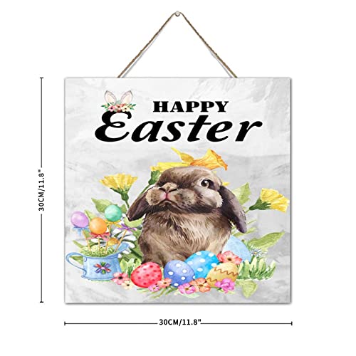 Plaque bois Happy Easter Bunny 30cm finition soignée - 3