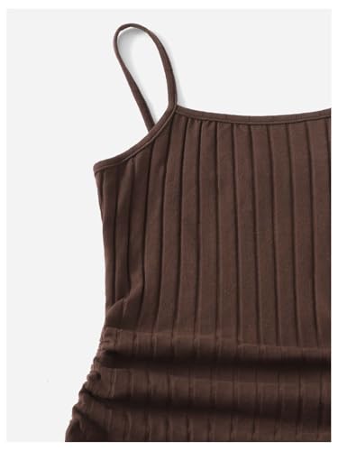 SOLY HUX Girl's Spaghetti Strap Ribbed Knit Drawstring Side Ruched Bodycon Cami Dress3