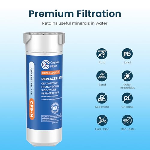 Image of Crystala Filters Water Filter Compatible with XWFE (Built-in CHIP), Replacement for GE XWFE, XWF Refrigerator Water Filter Pack of 3