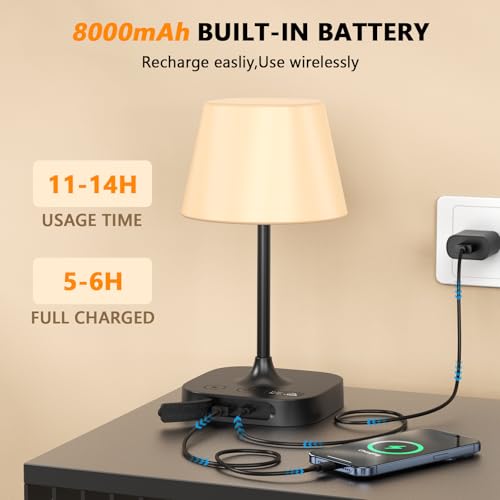 Outdoor Table Lamp - 8000mAh Cordless Rechargeable Battery,Dimmable LED Display Touch Lamp for Camping Patio and Bedroom (Black) - Image 4