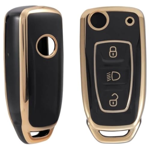 Image of TPU Car Key Cover Black & Golden Compatible for TATA Nexon, Punch, Altroz, Tigor, Tiago, Zets, Bolt, Hexa, Storme (TATA, 3 Button Flip Key)