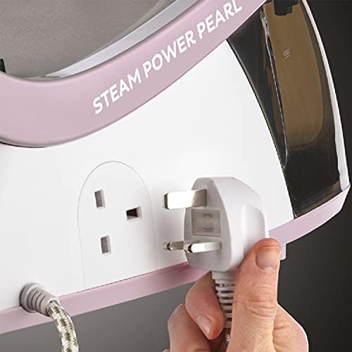 Russell Hobbs 26191 Steam Power Pearl - Steam Generator Iron with Pearl Infused Soleplate, Fast Heat-Up and 120 Gram Continuous Steam, 1.3 Litres, 2600 Watt, White, Pink