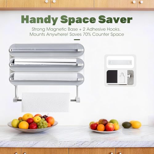 Image of DOCAT Foil Paper Cutter and Holder, 4 in 1 Magnetic Aluminum Foil and Plastic Wrap Organizer with Paper Towel Holder, Compatible with Cling Film, Tin Foil and Wax Paper (4 in 1)