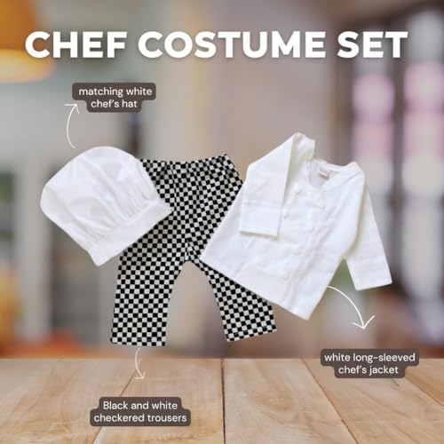 Image of Babymoon Set of 3 | Baby Chef Coat with Hat and Pant | Baker MasterChef Baby Photoshoot Props | Chef Theme | 0-3 Months