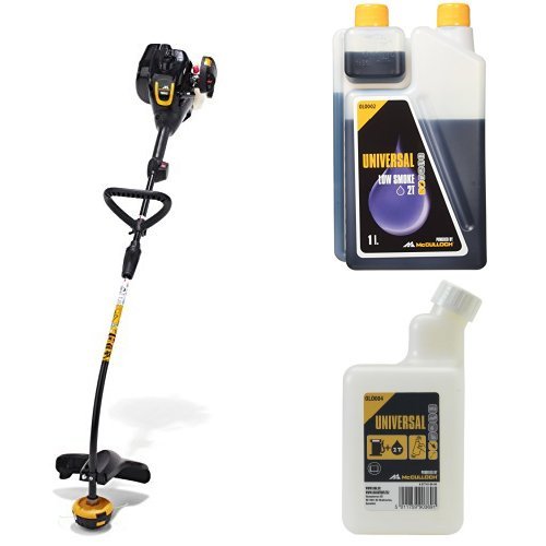 McCulloch TrimMac Petrol Grass Trimmer with UNIVERSAL Parts & Accessories OLO002 Low Smoke 2 Stroke Oil and Flymo Genuine 5119199-87/4 Bottle Mixing Accessory