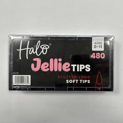 Halo Jellie Nail Tips Stiletto LONG Sizes 0-11 (Pack of 480 Mixed)