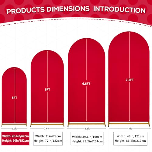 Image of SoarDream Red Arch Backdrop Cover Spandex Fitted 5FT Wedding Arch Covers Balloon Round Top Chiara Arch Backdrop Fabric for Bridal Shower Wedding Birthday Party Stage Decoations