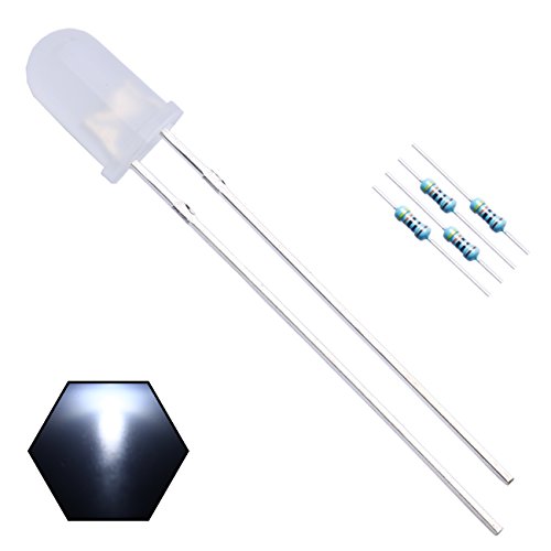 EDGELEC 100pcs 5mm White Blinking Diffused LED Diodes 1.5Hz Flash (Single Color Flashing) Round Lens 29mm Lead DC 3V Blink Bulb Lamp Light Emitting Diode +100pcs Resistors 430ohm for DC 6-12V Included