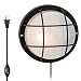 Kiven Modern Black Outdoor Garden Security Round Bulkhead LED Plug-in Wall Light - IP44 Rated -LED Bulb No Supplied
