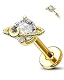 COCHARM 14K Solid Gold Helix Earring Stud 16g Planet Flat Back Helix Piercings Yellow Gold Push in Tragus Earrings Threadless Tragus Stud 14K Gold Tragus Piercing Jewelry