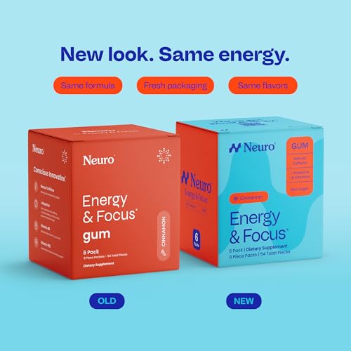 Image of Neuro Energy & Focus Gum - Caffeine Gum with 40mg Natural Caffeine & L-Theanine - Nootropic Energy Supplement with B Vitamins - Sugar Free, Vegan - Cinnamon, 54ct
