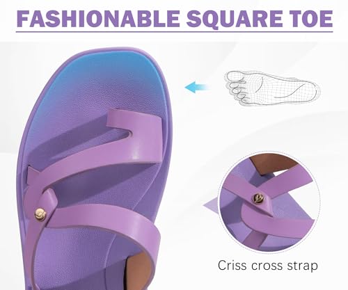 Image of ONCAI Women's Slide Sandals Trendy Square Summer Flat Dressy Sandals for Women 2025 Cross Strappy Open Split-Toe Ring with Slip-on Rubber Soles
