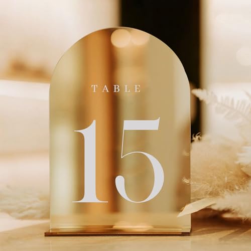 JINMURY Gold Mirror Arch Table Numbers for Wedding, 20 Pack 5x7" Gold Mirror Arch Acrylic Signs with Stand Acrylic Table Numbers 1-20, Perfect for Wedding Reception by JINMURY - Image 7