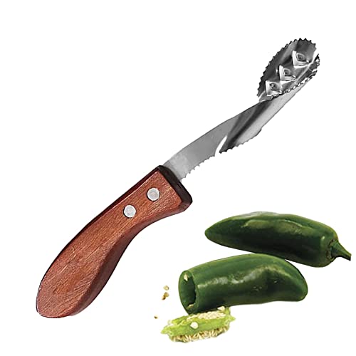 Jalapeno Pfefferentkerner Edelstahl Chili Entkerner Entferner mit Holzgriff, Kernentkerner für Jalapenos, Chilis, Paprika, Zucchini Gurkenentkerner