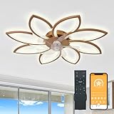 Bella Depot 35' Bladeless Flower Ceiling Fan Low-Profile Flush Mount Ceiling Fan with Lights and Remote Dimmable 3 Color 6 Speeds for Bedroom Girls (Gold-8head)
