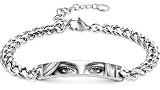 Personalised Photo Bracelet for Men, Engraved Custom Bracelet with Lover Eyes Image/Name/Text, Adjustable Stainless Steel Bracelets, Anniversary Valentine's Gift for Husband/Boyfriend/Couples (Sliver)