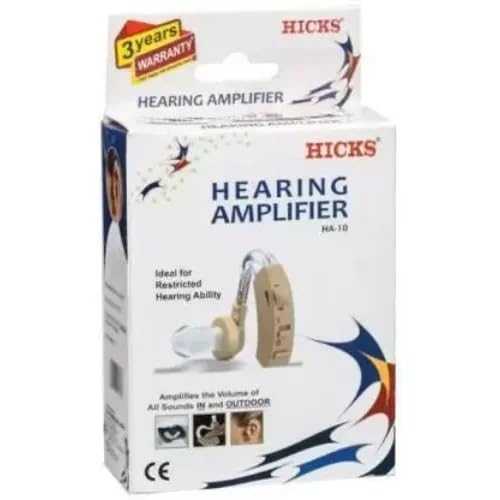 Hicks Battery Powered Sound Amplifier Hearing Aid for Hard of Hearing HA-10 Hearing Amplifier with 3 Years Warranty Hearing Aid (Beige)