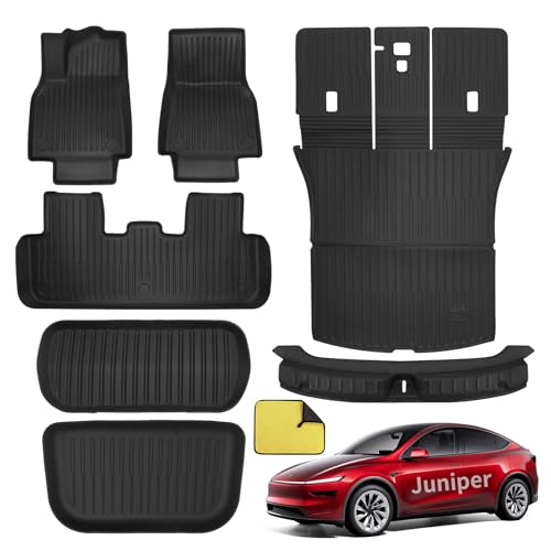 BurtyPokie Tesla Model Y Juniper Floor Mats 2026 2025 Full Set All Weather Non-Slip Floor Liner for New Model Y 2025 2026 Cargo Mats and Seat Back Cover Protector-Tesla Model Y Trunk Mat