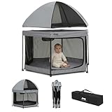 Jeep Hexagon Pop Up Play Yard with Removable Canopy | Ideal for Indoor and Outdoor Use, Grey