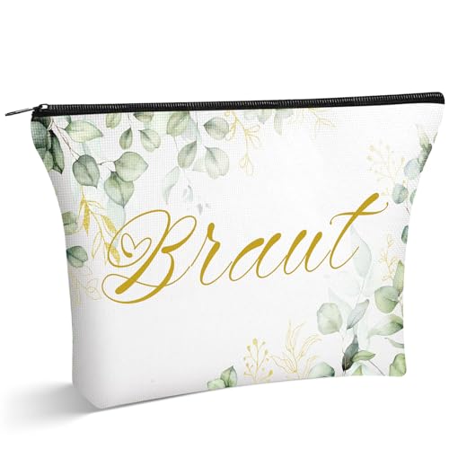 Ylinge Braut Make-Up Tasche Bride Geschenke Kosmetiktasche Braut Leinwand Makeup Tasche Bride Reise Schminktasche Mitgebsel Dekoration für Hochzeit Verlobung Brautparty JGA, 23 x 15 cm (Gold)