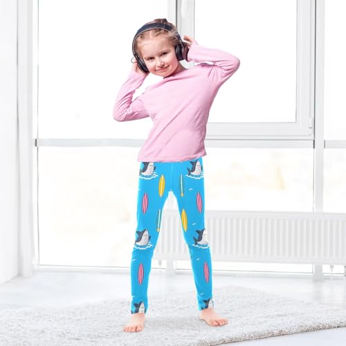 ALAZA Girls' Leggings Children's Yoga Pants Skinny Printed Dance Shark Surfboard Comfortable 4T3