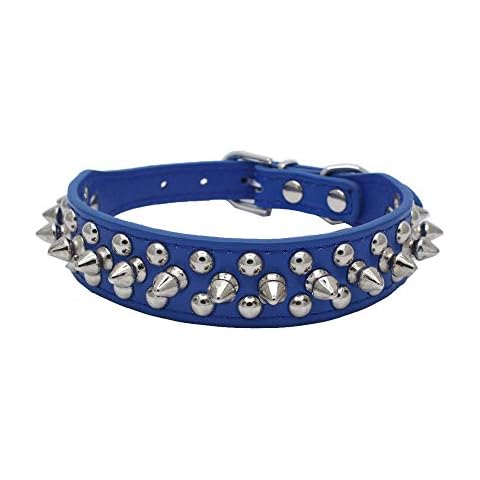 HimyBB Rivet Studded Cat Puppy Dog Collar Adjustable Pu Leather Pet Collars Blue Large Cover
