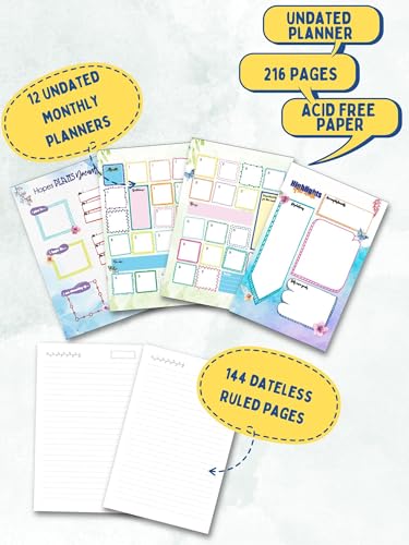 Doodle Undated Yearly Planner | A5 Wiro Hard Cover | 216 Ruled Pages | 80 GSM | 100+ Stickers, Monthly & Daily Planner, Theme-Based Activity Pages, Tear-Away Note & Quote Cards, To-Do Lists (Black)