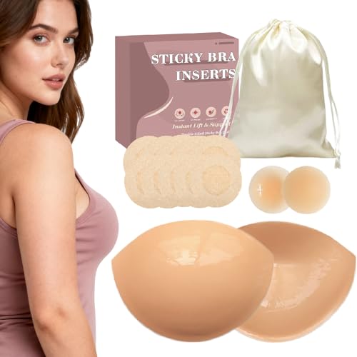 JULZYTH Double Sided Sticky Bra Inserts | Natural Push Up Adhesive Bra Pads | Stick on Bra for Bikini Swimsuits, S
