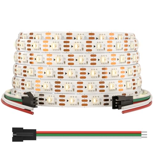 BTF-LIGHTING SK6812 RGBW IC 4in1 LED-Streifen Individuell Adressierbarer DC12V 5M 60LEDs/m 5050SMD RGB+Warmweiß 3000K 4 farbe in 1 Weiß PCB Traumfarbe Flexibel IP65 für DIY Dekoration(nur Streifen)