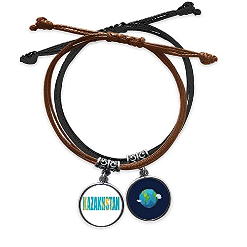 Pulsera de Kazajistán con bandera de cuero y cuerda ajustable unisex