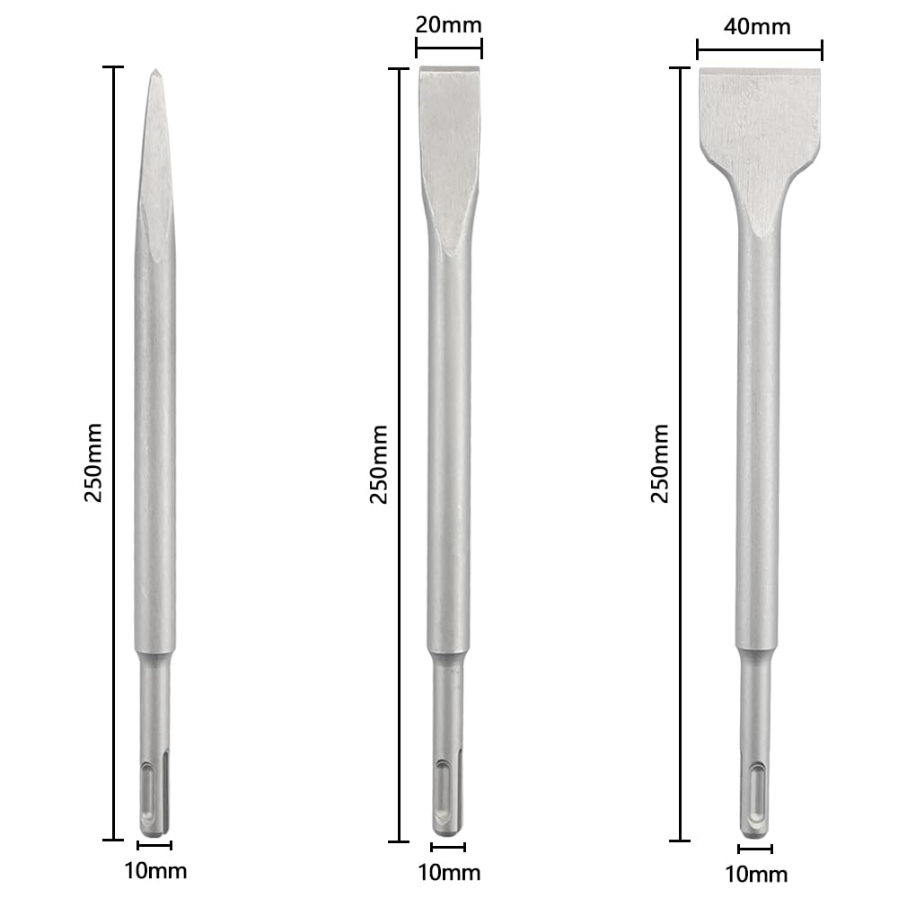 Ensemble de burins robustes pour marteau – Forets à percussion pointus et plats en acier pour béton, carrelage et pierre