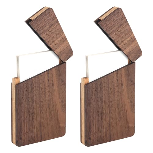 dcvbny 2-Pack Premium Walnut Business Card Holder for Men – Slim Wooden Card Case with Magnetic Closure, Handcrafted Pocket Card Holder for Networking & Executive Gifts