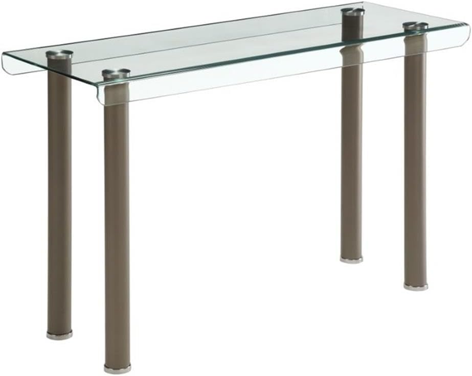 Bowery Hill Contemporary Metal Console Table, Champagne Finish, 47.25"W x 17.75"D x 29.5"H, 8mm Tempered Glass Top, Bent Edge Design, Sturdy Powder-Coated Legs, Modern Rectangular Accent for Living